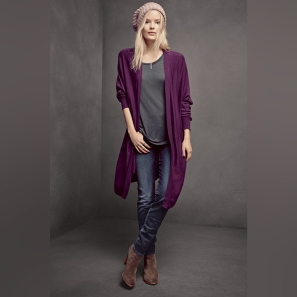 Halogen Cashmere Blend Dolman Sleeve Open Front Long Cardigan - Picture 2 of 5